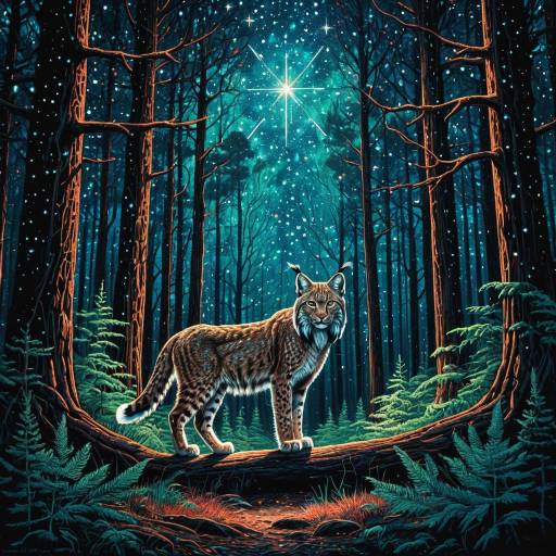 Ethereal lynx in mystical starry forest