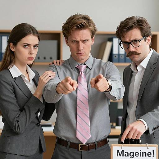 Three Colleagues in Dynamic Office Scene