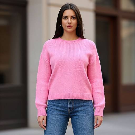Woman in Pink Sweater and Jeans