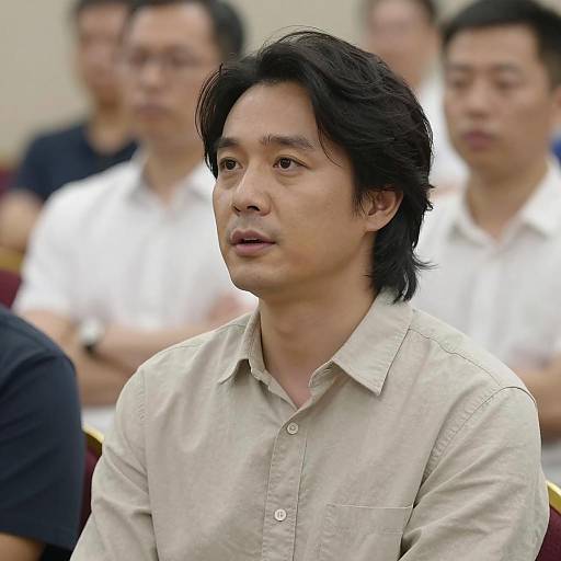 Focused Man in a Crowded Room