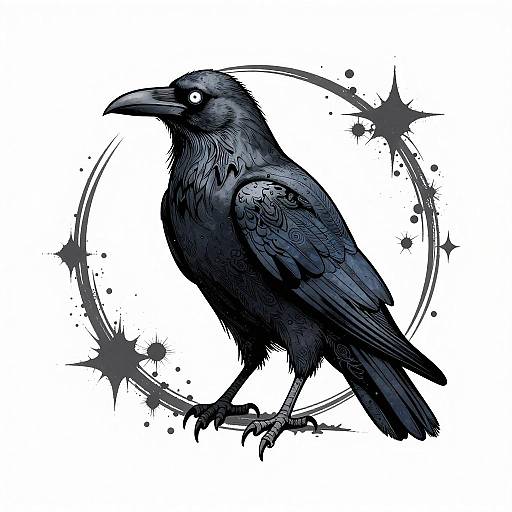 Mysterious Raven Ink Illustration Design