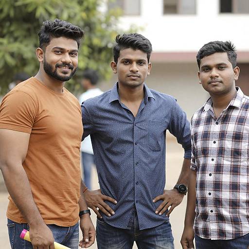 Three Young Men Standing Outdoors