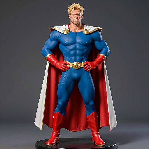 Muscular Superhero Figurine in Blue Suit