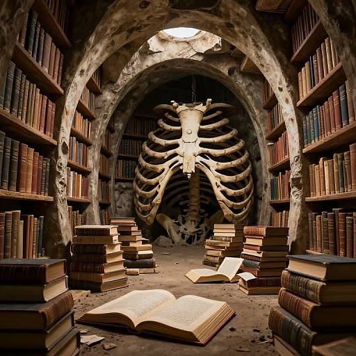 Ancient Library Within Colossal Ribcage