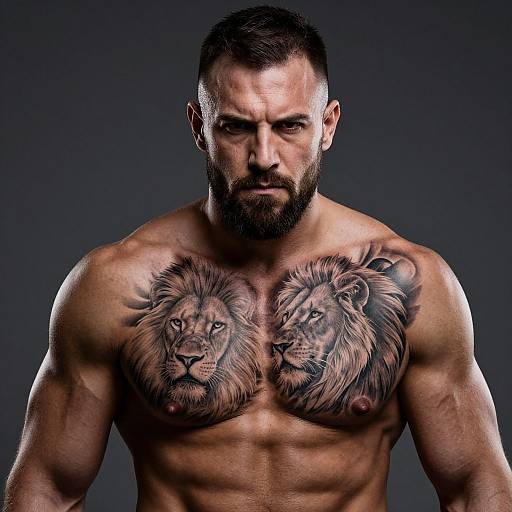 Muscular Man with Detailed Lion Tattoo