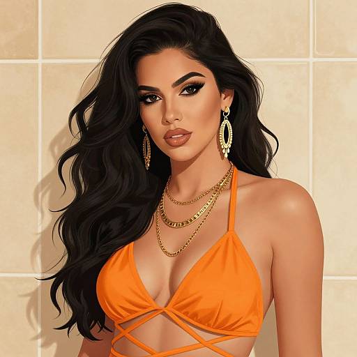 Glamorous Woman in Orange Halter Top