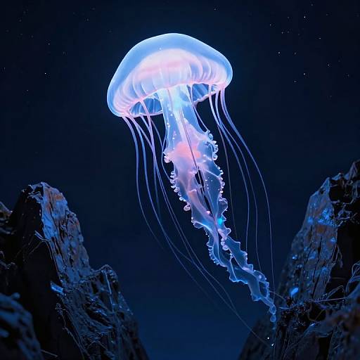 Luminous Jellyfish Over Mountain Peaks