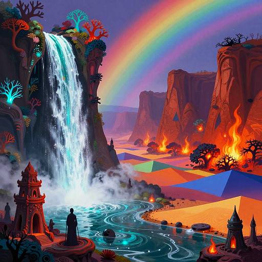 Surreal Dreamscape with Bioluminescent Waterfalls