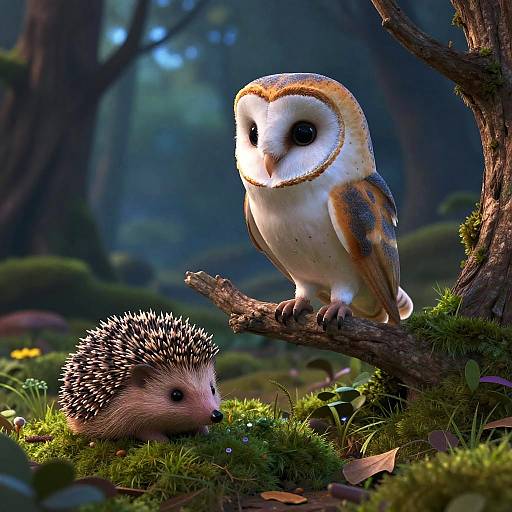 3D Curious Barn Owl in Enchanted Forest