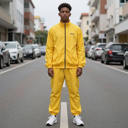 Man in Yellow Tracksuit on Street