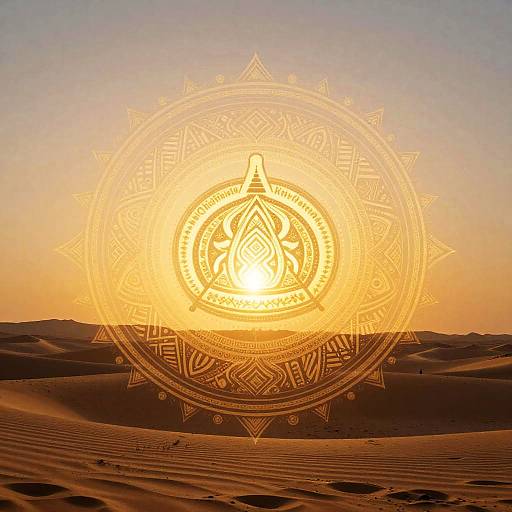 Glowing Zia Symbol in Desert Sunset