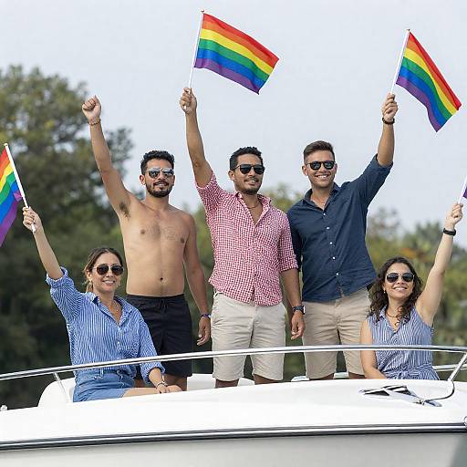 Boat Pride Celebration with Rainbow Flags