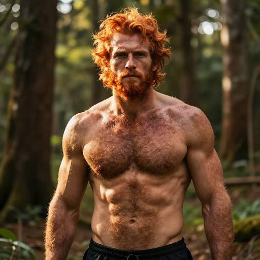 Ginger Man in Sunlit Forest Clearing