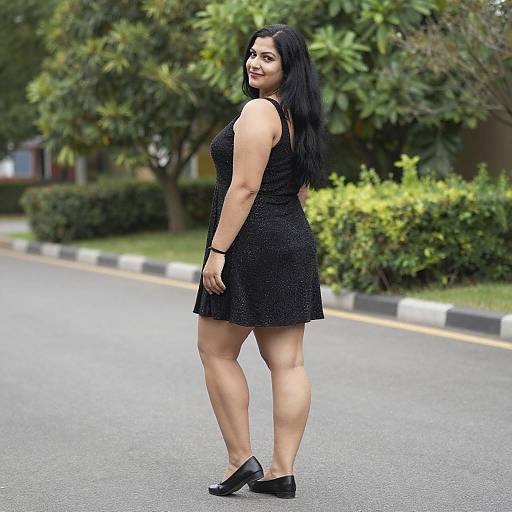 Curvy Woman in Sparkly Black Dress