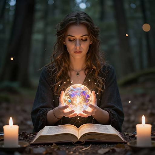 Woman Summoning Magic in Forest