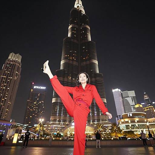Joyful Woman in Urban Night Scene