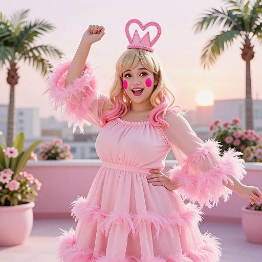 Pink Pop Star Rooftop Portrait