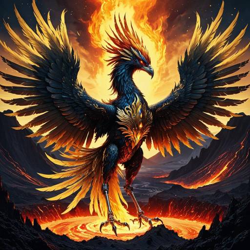 Cybernetic Phoenix in Volcanic Crater