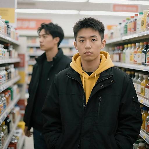 Two Men in Bright Convenience Store