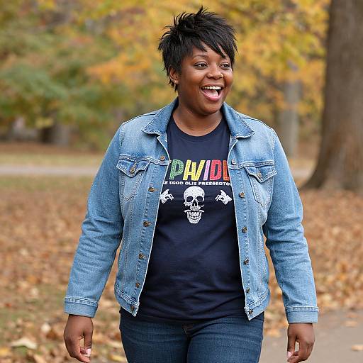 Joyful Plus Size Woman in Autumn Park