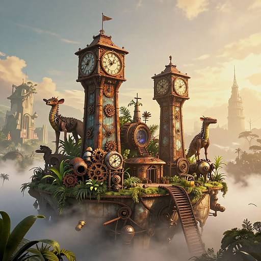 Steampunk Island with Clock Towers