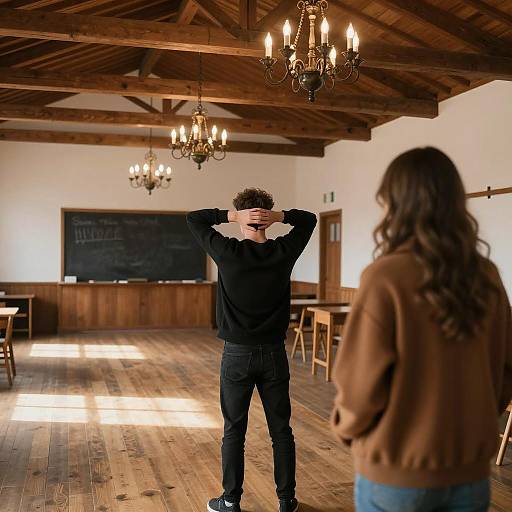 Indoor Scene with Sunlit Dramatic Encounter