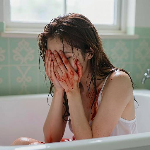 Dramatic Scene of Vulnerability in Bathtub