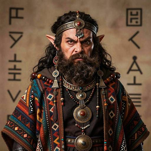 Bearded Dwarf Woman in Tribal Regalia