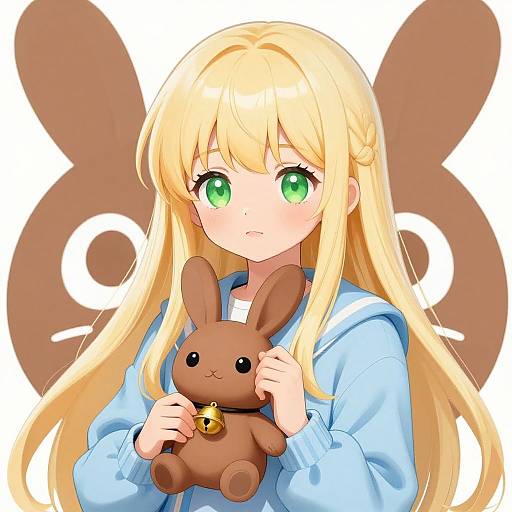 Anime Girl with Rabbit Plush Toy