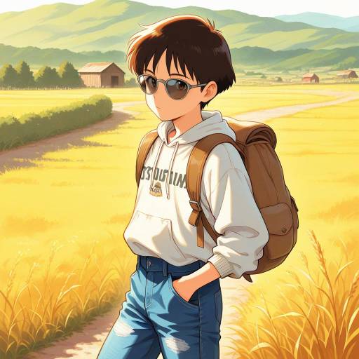 Chic Boy in Vibrant Countryside Scene Chic Boy in Vibrant Countryside Scene