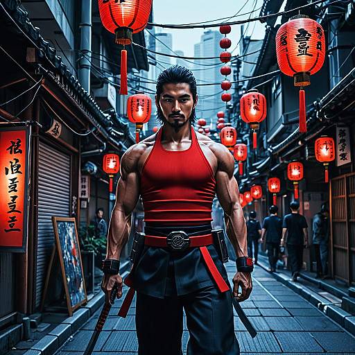 Futuristic Samurai in Tokyo Alley