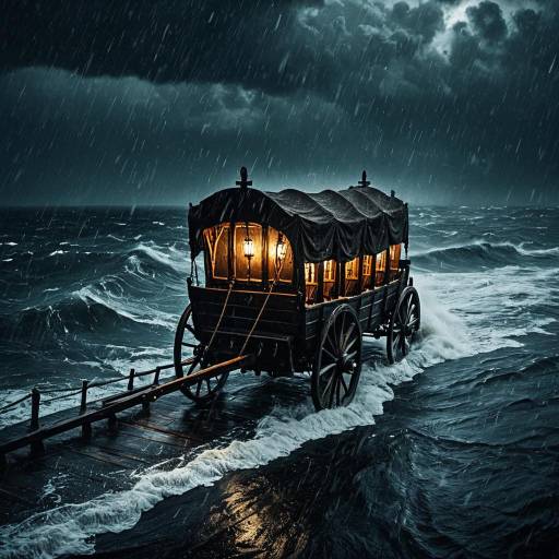 Eerie Medieval Wagon on Stormy Sea