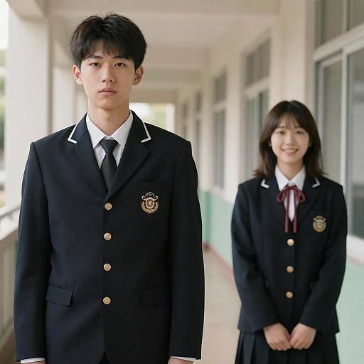 Asian High School Students in Hallway