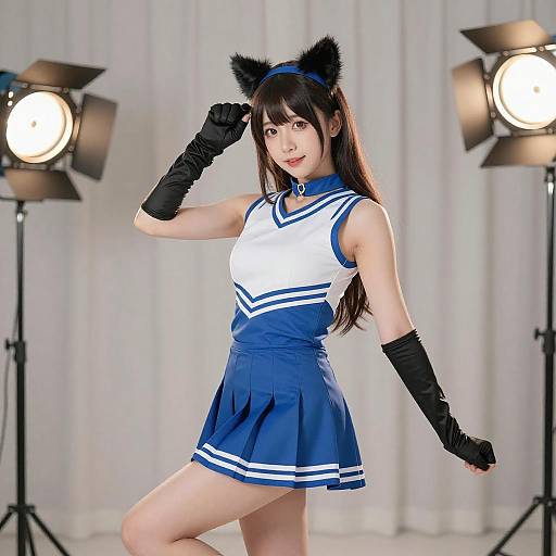 Anime-Style Cheerleader with Cat Ears