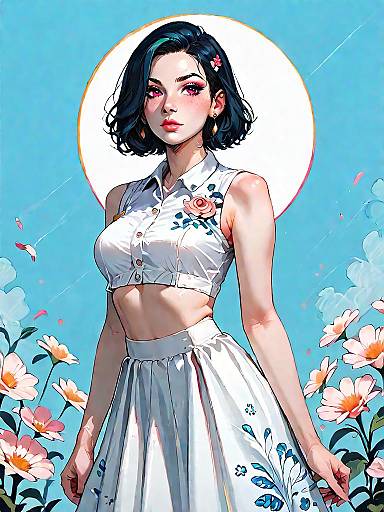 Stylish Woman in Floral Crop Top and White Skirt