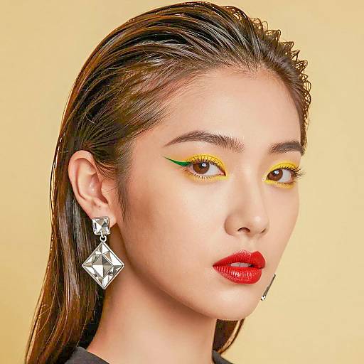 Woman with Bold Yellow and Green Eyeliner