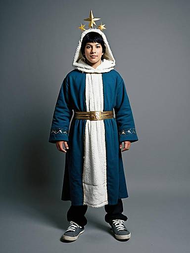Boy in Funny Nativity Costume with Star Hood