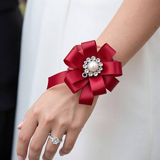 Elegant Red Ribbon Wrist Corsage