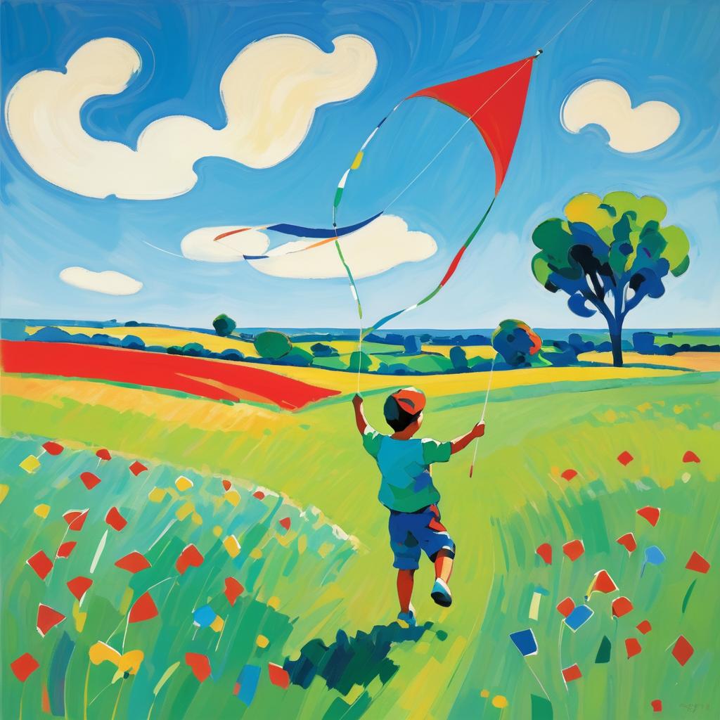 Boy Flying Kite in Matisse Style