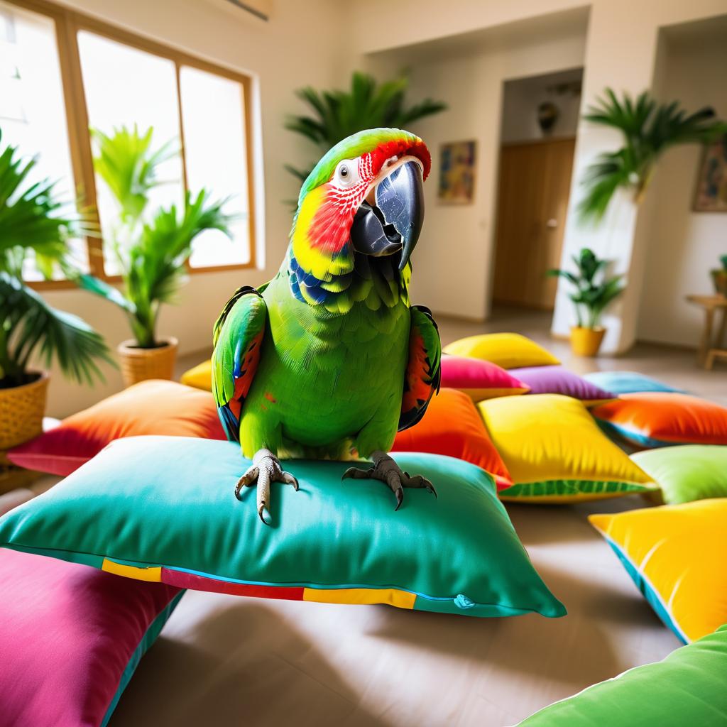 Cheeky Parrot Stealing Fruit in Living Room