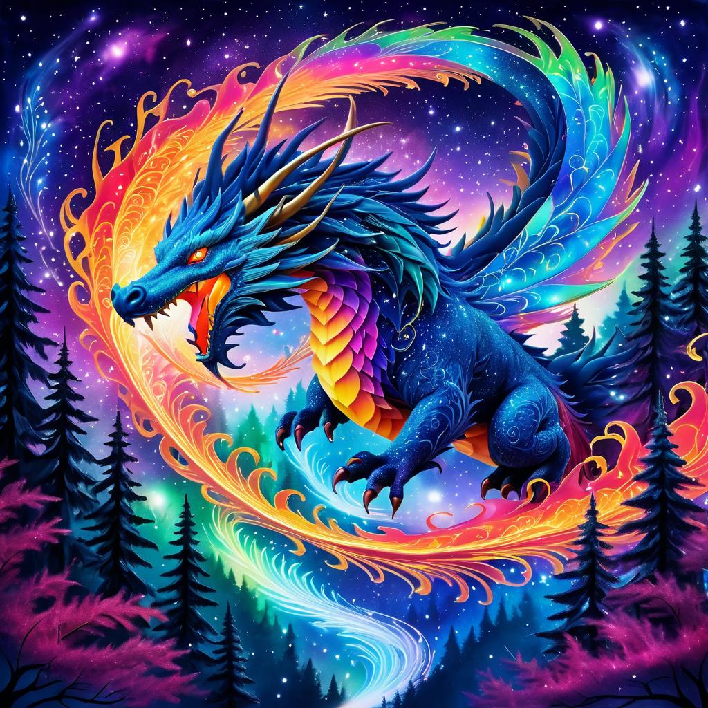 Surreal Dragon Soaring Over Glowing Forest