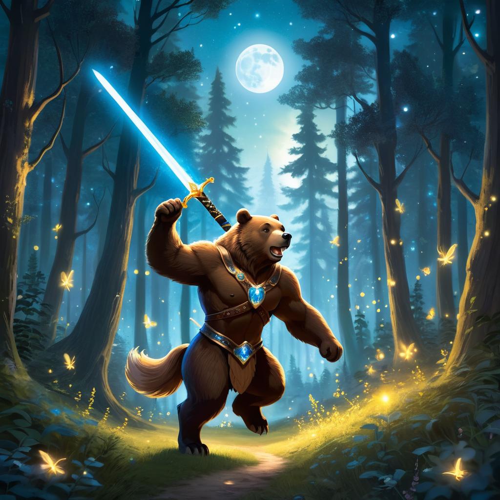 Enchanted Centaur-Bear with Glowing Sword