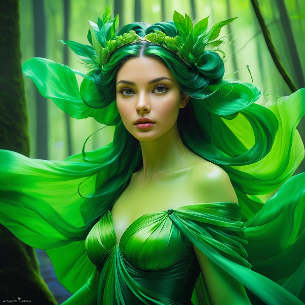 Mystical Forest Nymph in Flowing Silks