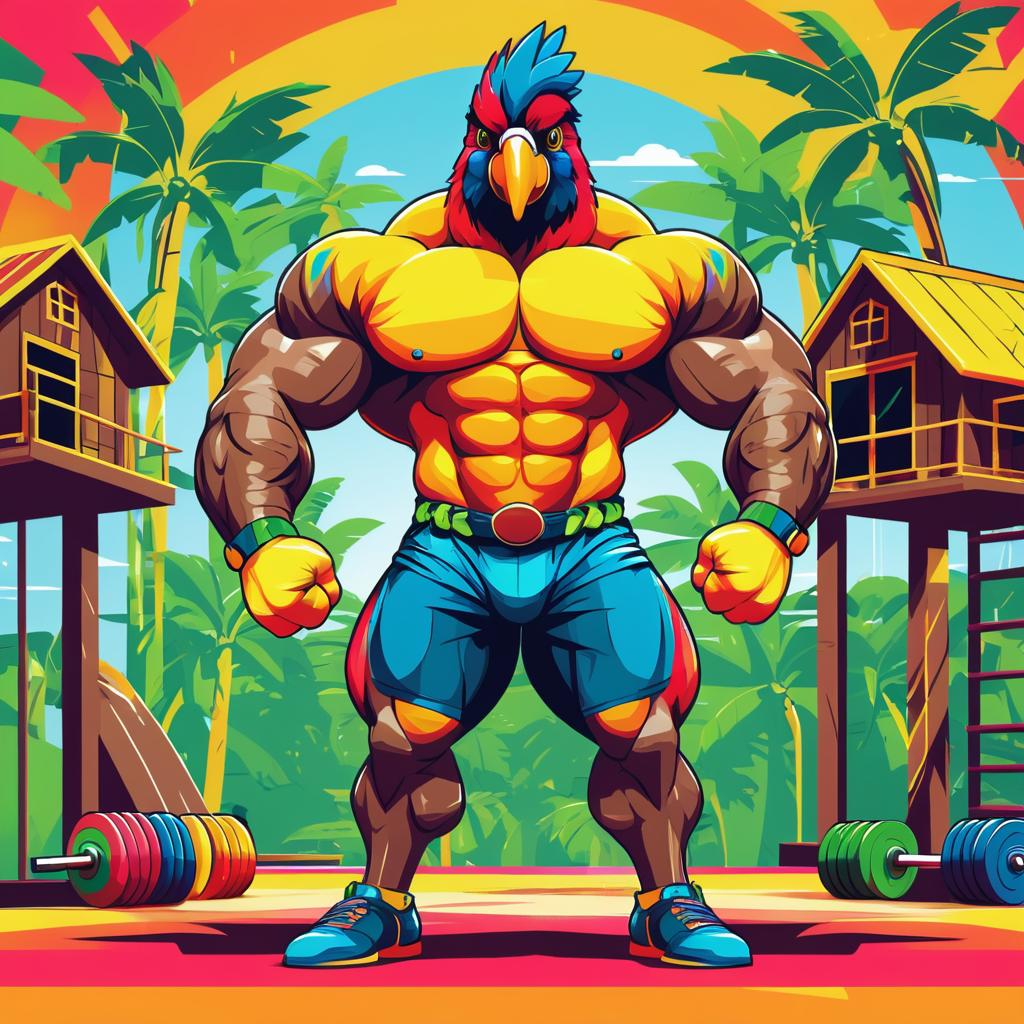 Jacked Parrot Mr. Olympia in Treehouse Gym