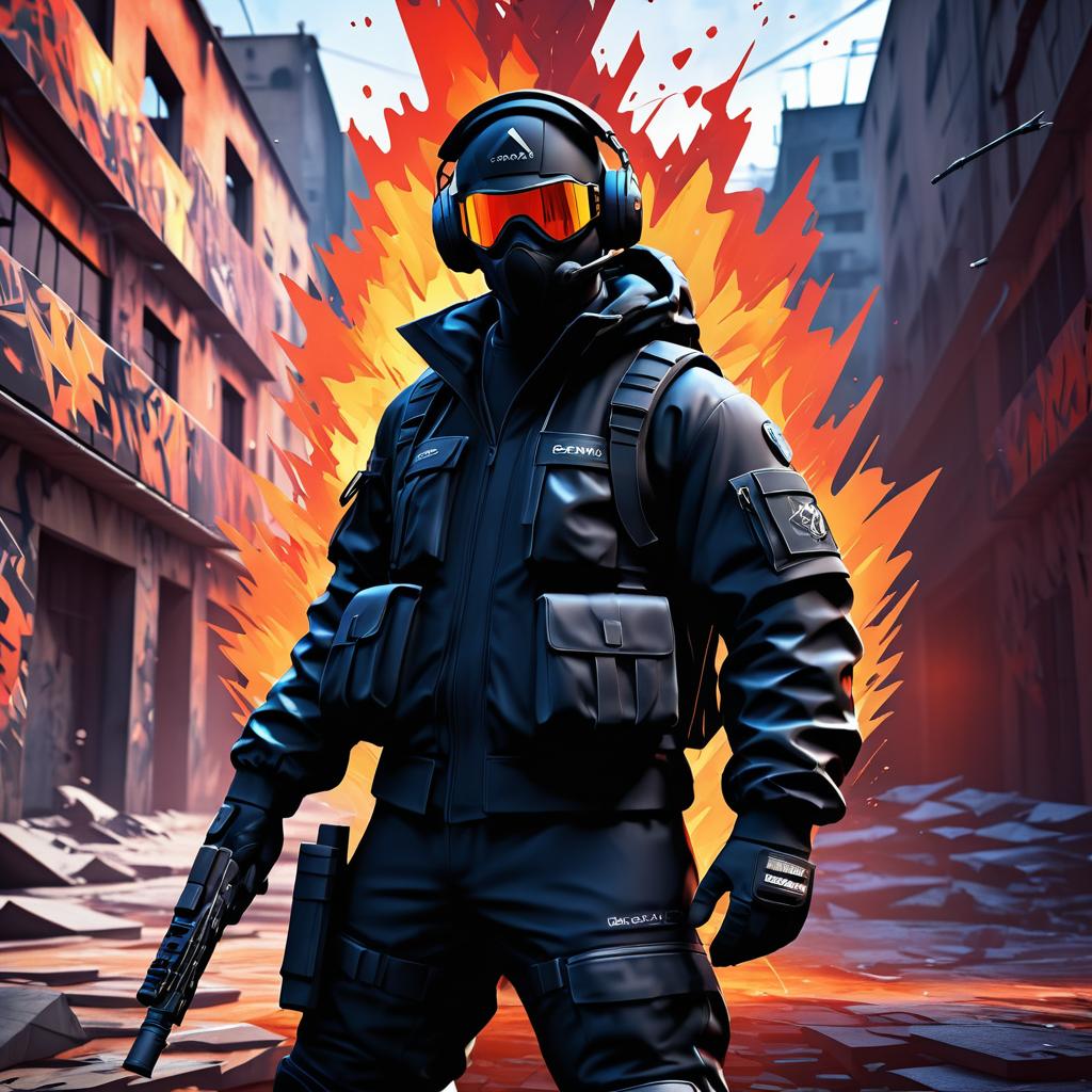 Dynamic CS:GO Character in Fiery Chaos