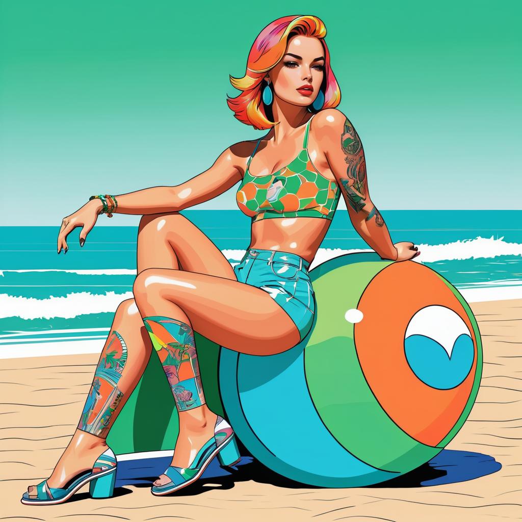 Vibrant Pop Art Beach Girl Illustration