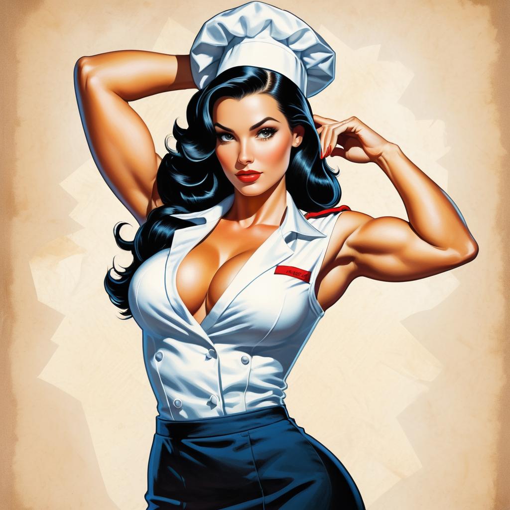 Muscular Pinup Chef Fitness Model Art