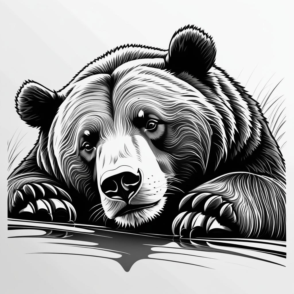 Sleepy Brown Bear in Tranquil Line Art