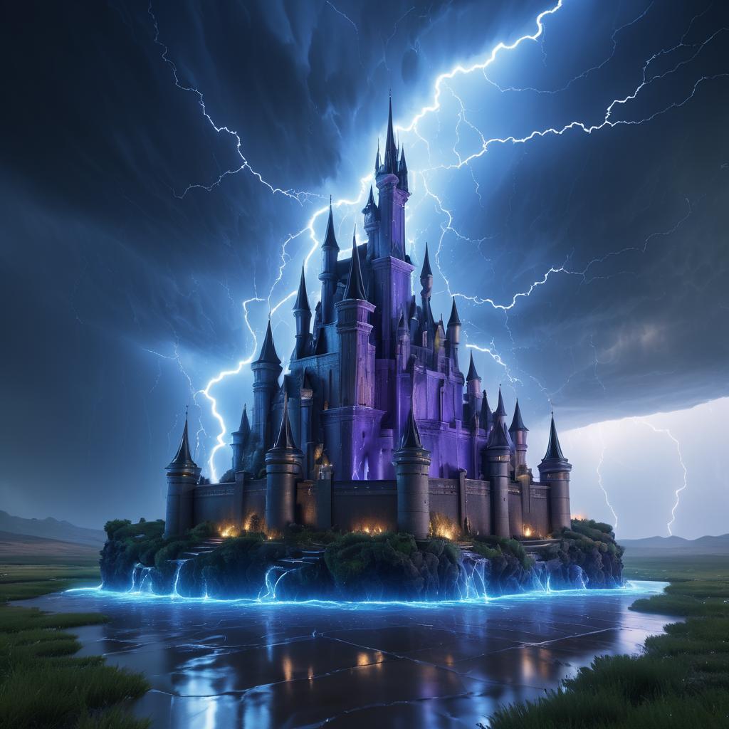 Hyperrealistic Liquid Castle in Storm