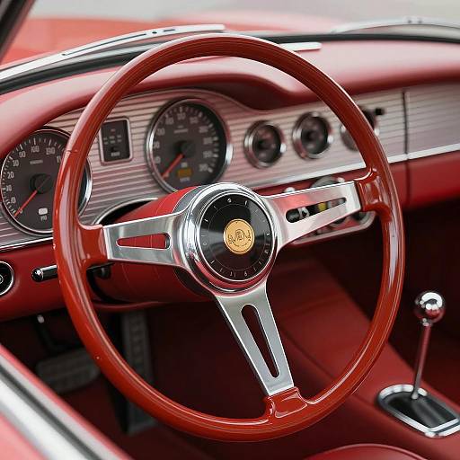 Vintage Red Car Interior with Chrome Accents